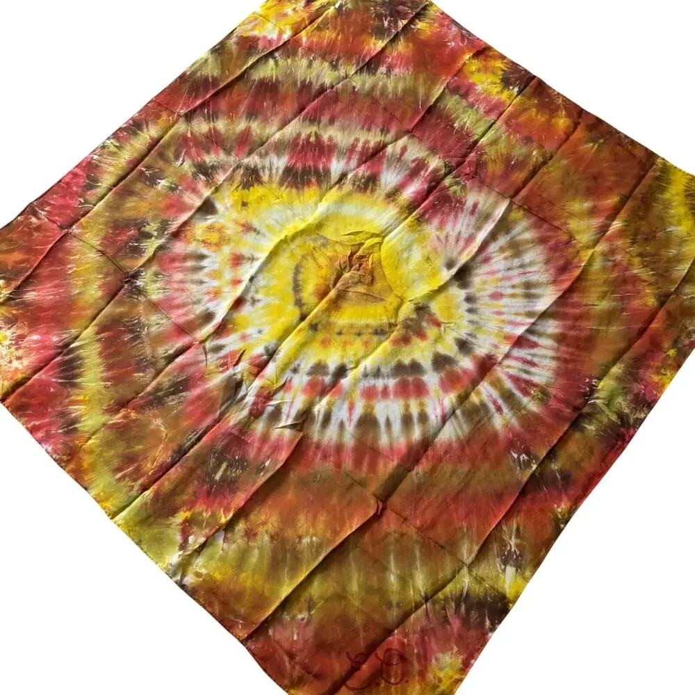 Hand Tie Dyed Silk Scarf Brilliant Yellow Gold Orange Large Square Boho Hippie